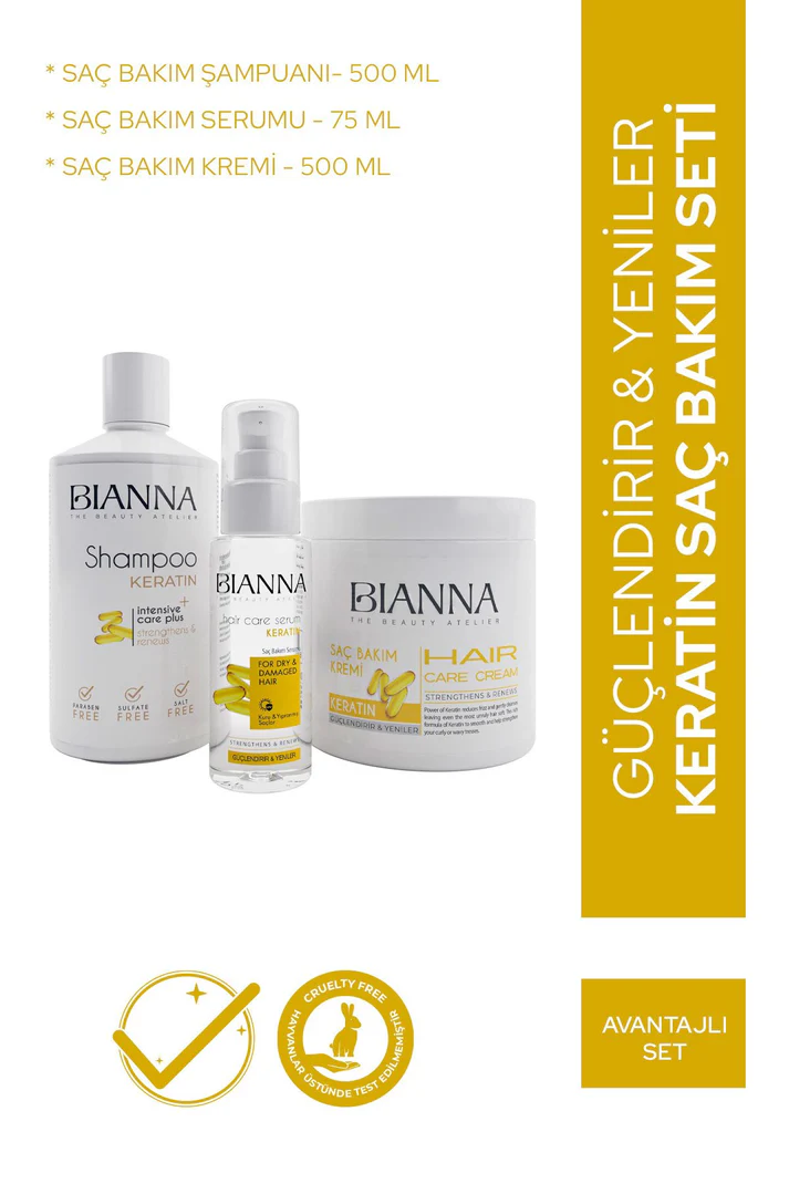 Bianna Keratin 3'lü Saç Bakım Seti - Şampuan - Serum - Krem