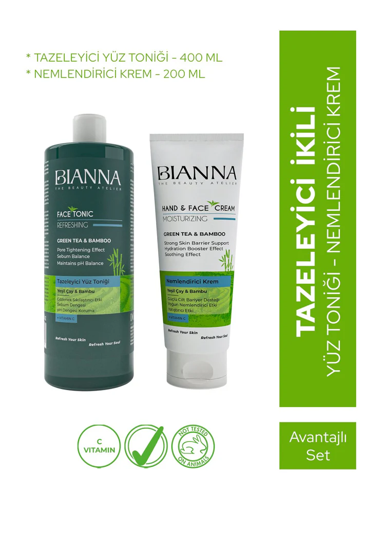 Bianna Yüz Toniği ve Nemlendirici Cilt Bakım 2'li Set C Vitaminli Bambulu ve Yeşil Çay Özlü