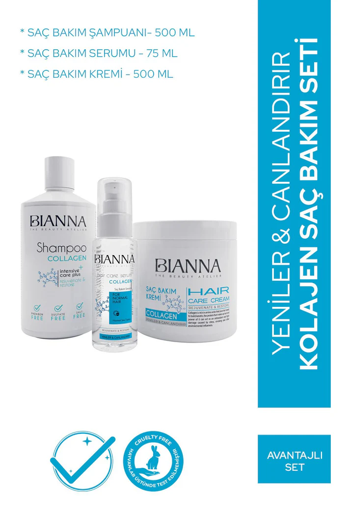 Bianna Collagen 3'lü Saç Bakım Seti - Şampuan - Serum - Krem