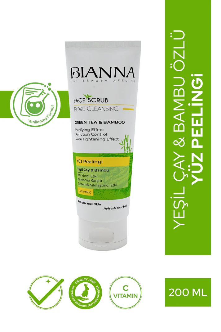 Bianna Yüz Peelingi C Vitaminli ve Gözenek Sıkılaştırıcı Yeşil Çaylı ve Bambulu - 200 ml